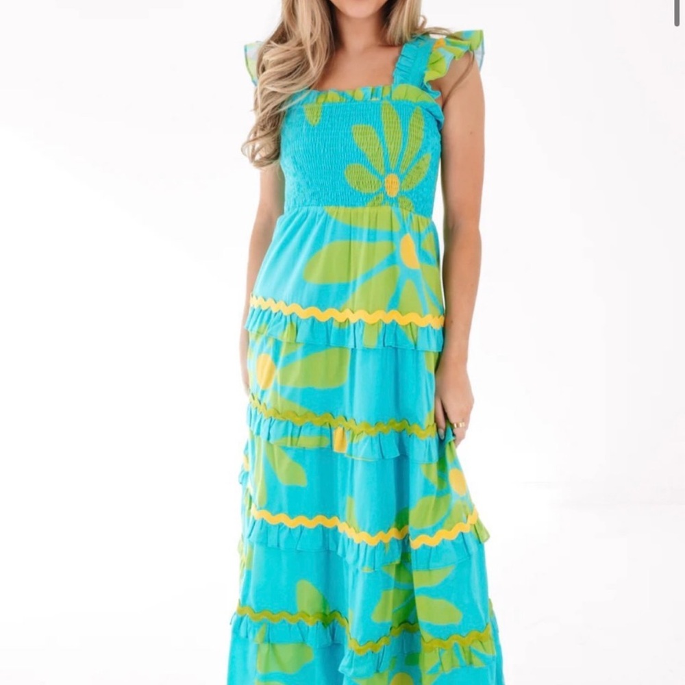 Blue and Yellow Floral Maxi Dress